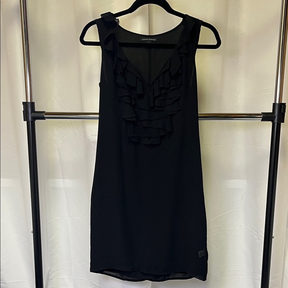 Banana Republic women’s Sleeveless Black Ruffle Dress sheer silk outer layer 2